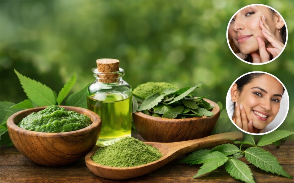 Applying neem face pack for clear, glowing skin naturally