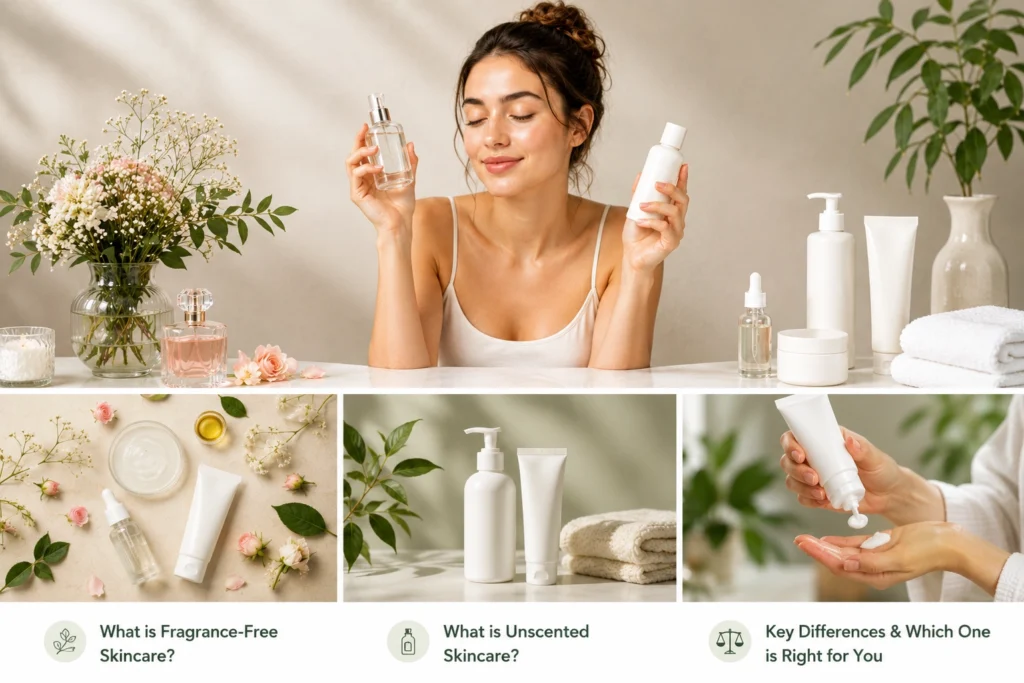 Choosing Unscented Skincare products for sensitive skin and a gentle daily routine