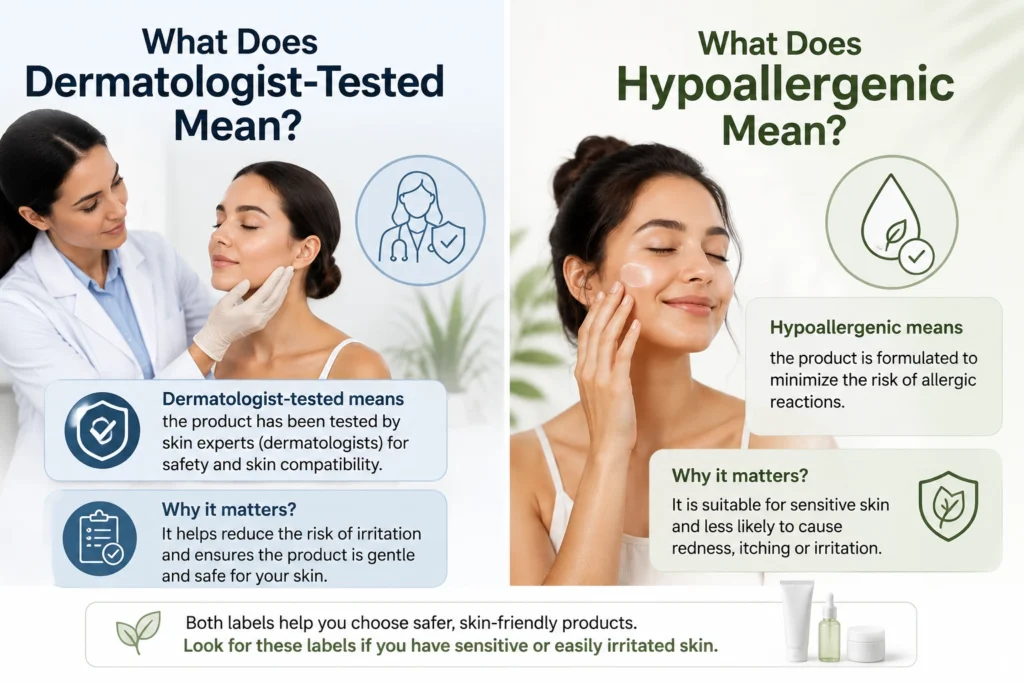 Skincare Labels Explained with dermatologist-tested meaning and product safety information